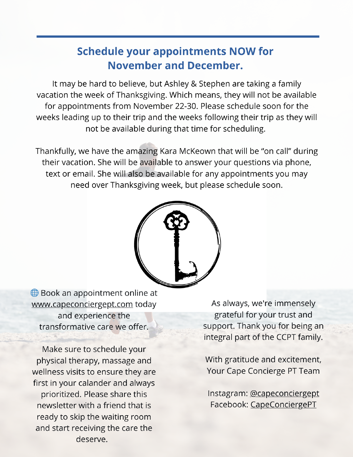 Schedule your appointments NOW for November and December.