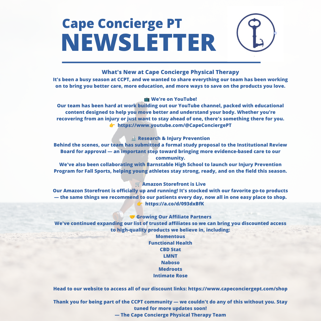 What's New at Cape Concierge Physical Therapy It's been a busy season at CCPT, and we wanted to share everything our te…
